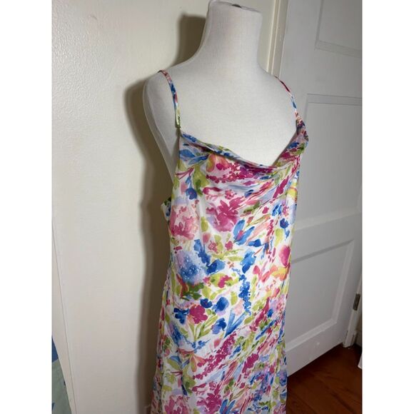 Abercrombie & Fitch floral cowl neck maxi dress Size Medium White Pink Wedding - Picture 4 of 5